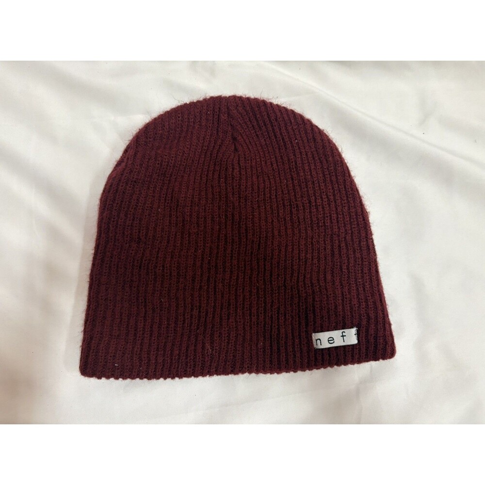 Neff Daily Beanie Red Burgandy Ribbed Knit Slouchy Skater Hat One Size